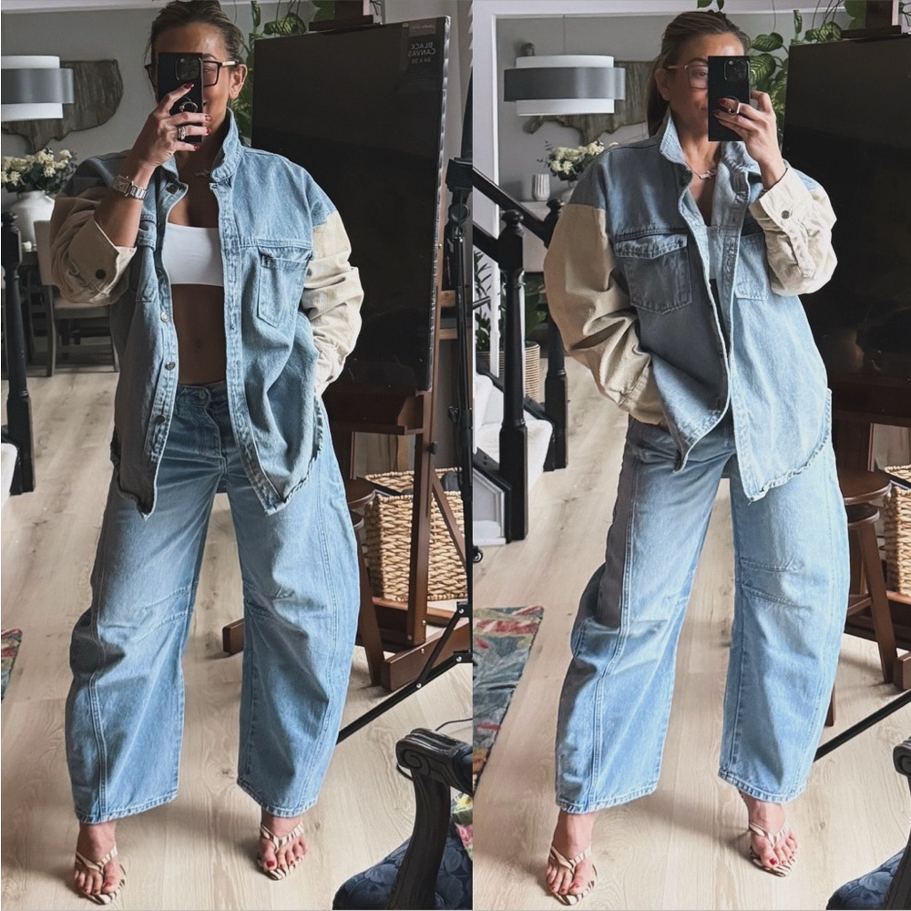 Denim corduroy mixed oversized top. S/M